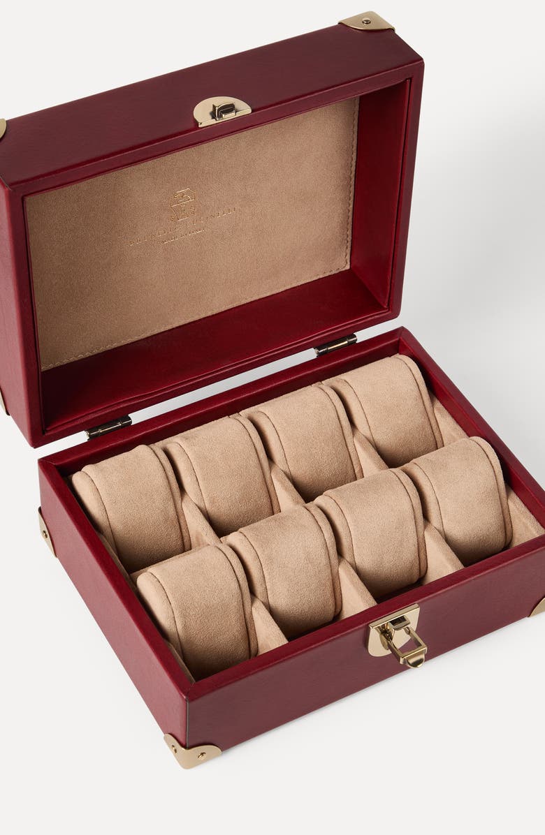 Brunello Cucinelli Calfskin watch case, Alternate, color, Wine