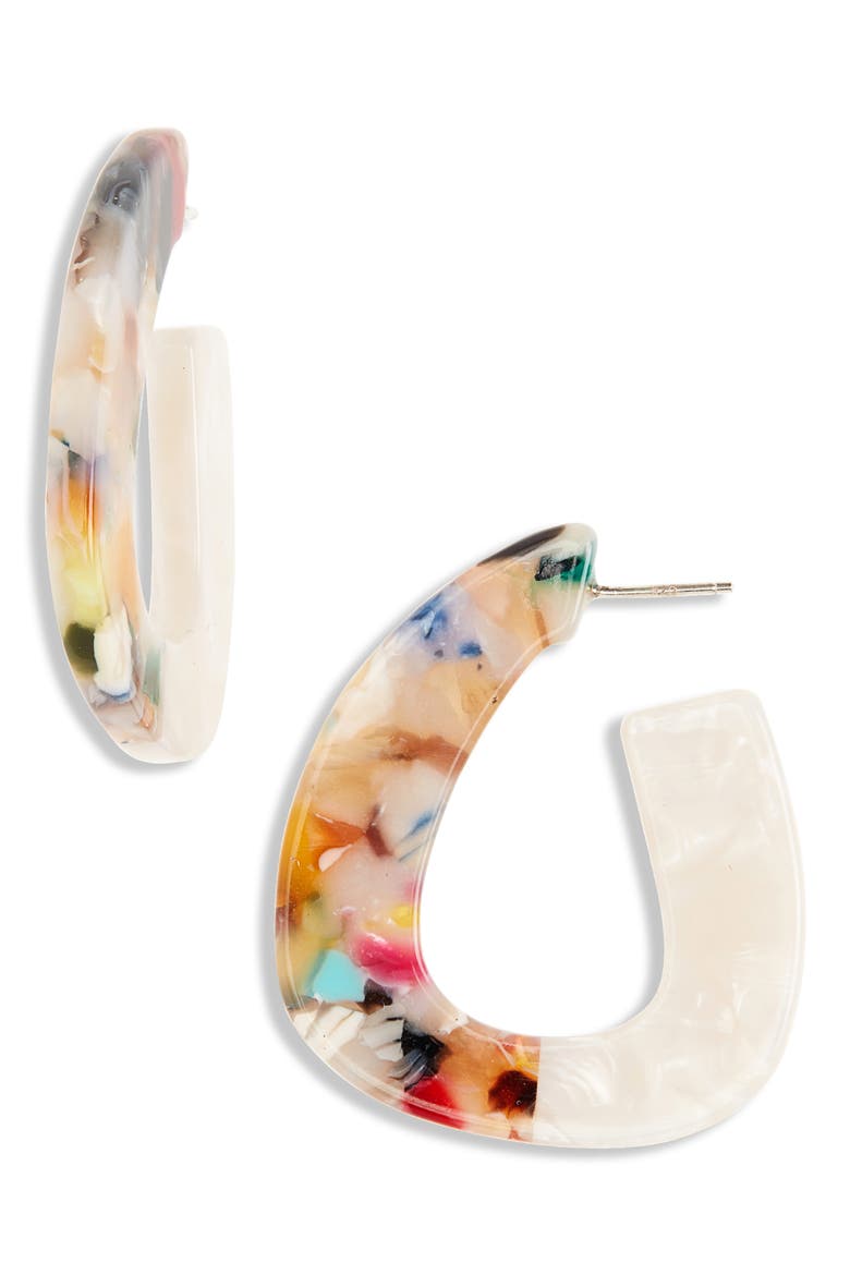 Colorblock Acetate Hoop Earrings, Main, color, HALF RAINBOW
