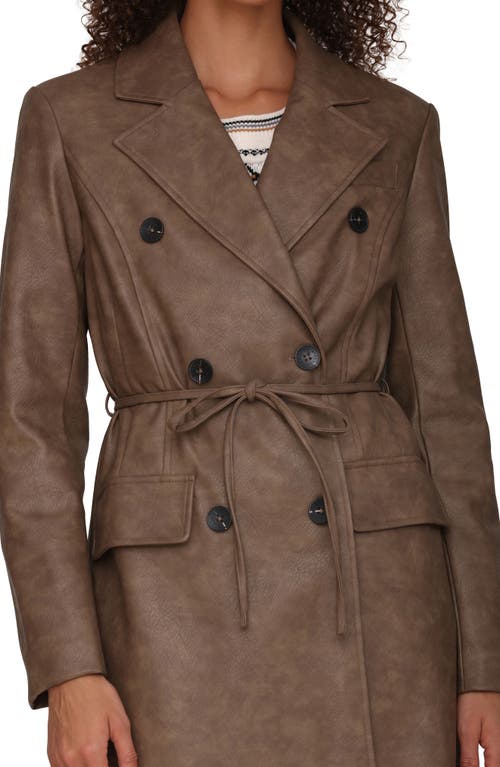 Avec Les Filles Faux-ever Leather Belted Trench Coat In Brown