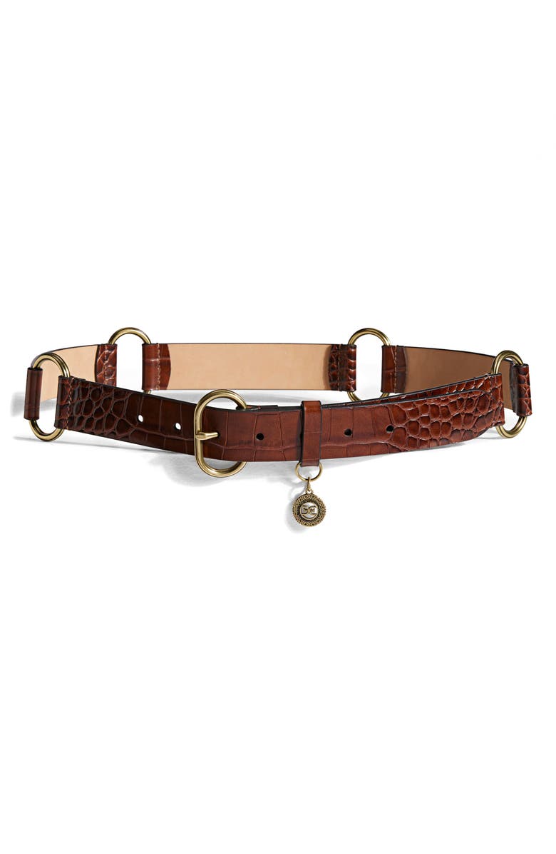 Sam Edelman Croc Embossed Link Belt, Alternate, color, Brown