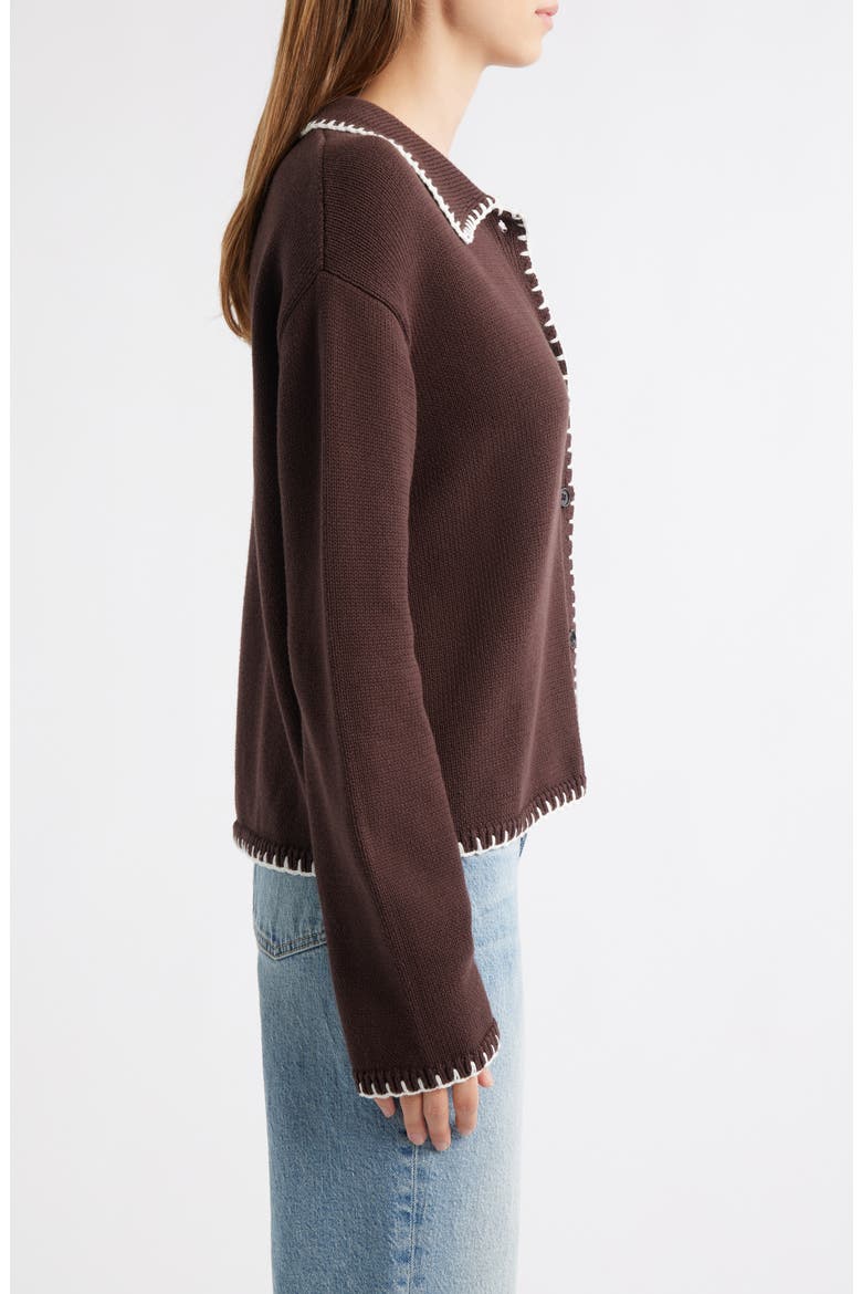 Rayleen Collar Cotton Cardigan, Alternate, color, BROWN IVORY BLANKET STITCH