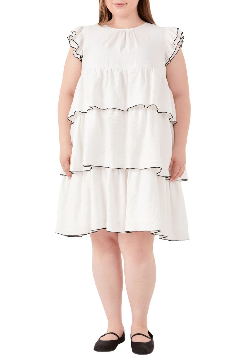Contrast Detail Ruffle Babydoll Dres, Main, color, WHITE