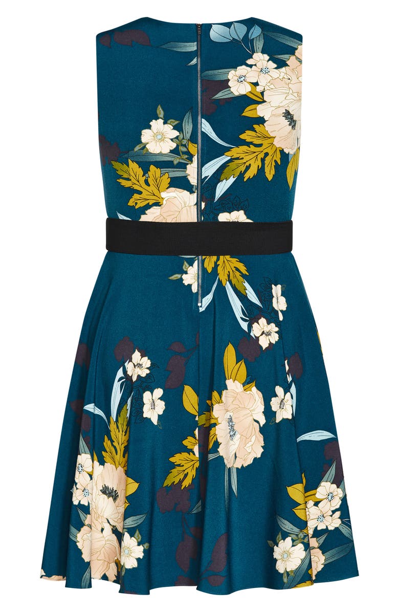 City Chic Alessia Floral Pleated Fit & Flare Dress, Alternate, color, 