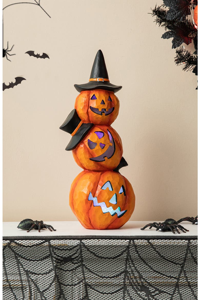 Halloween Lighted Stacked Resin Pumpkin Table Decor, Alternate, color, Orange