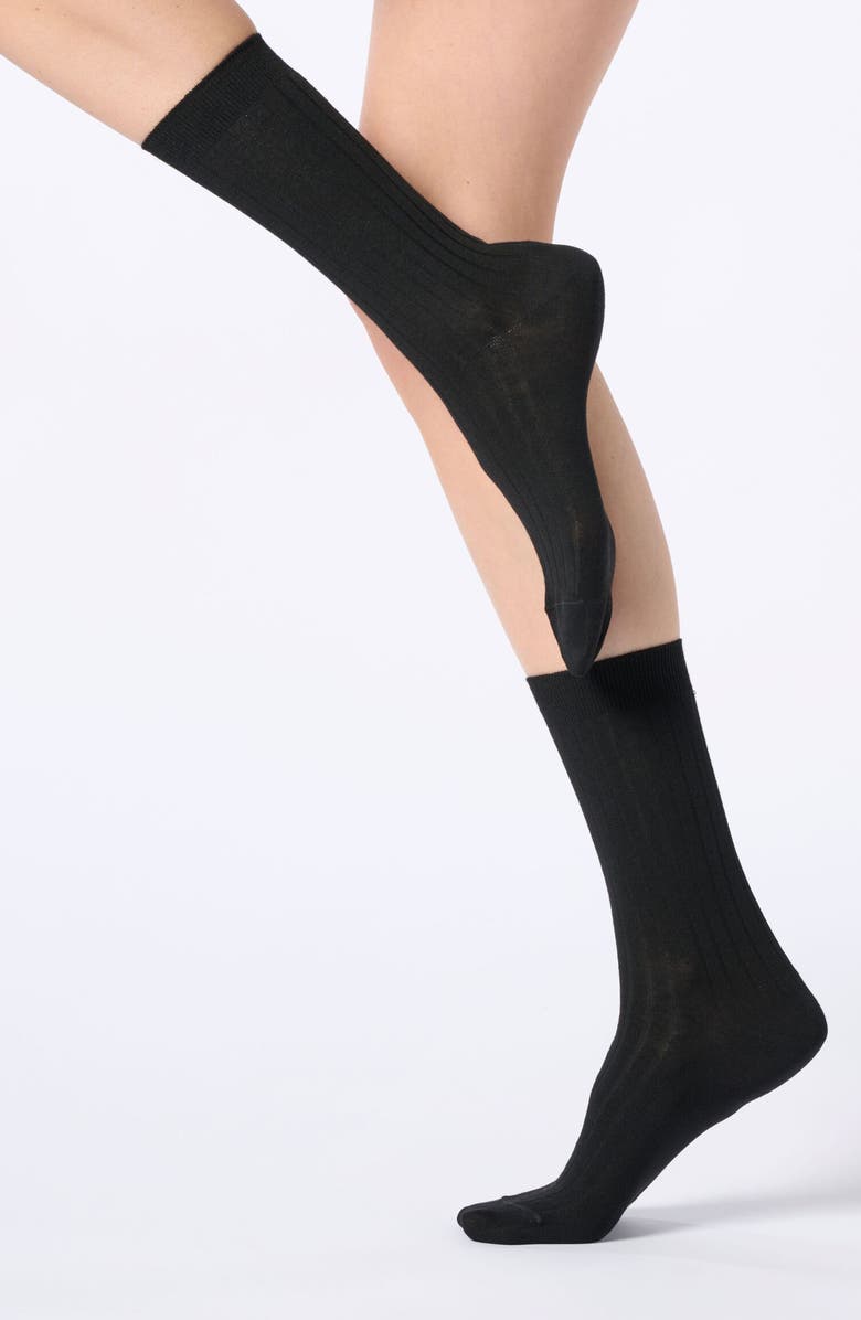 Oroblu Lightweight Crew Socks, Main, color, Black