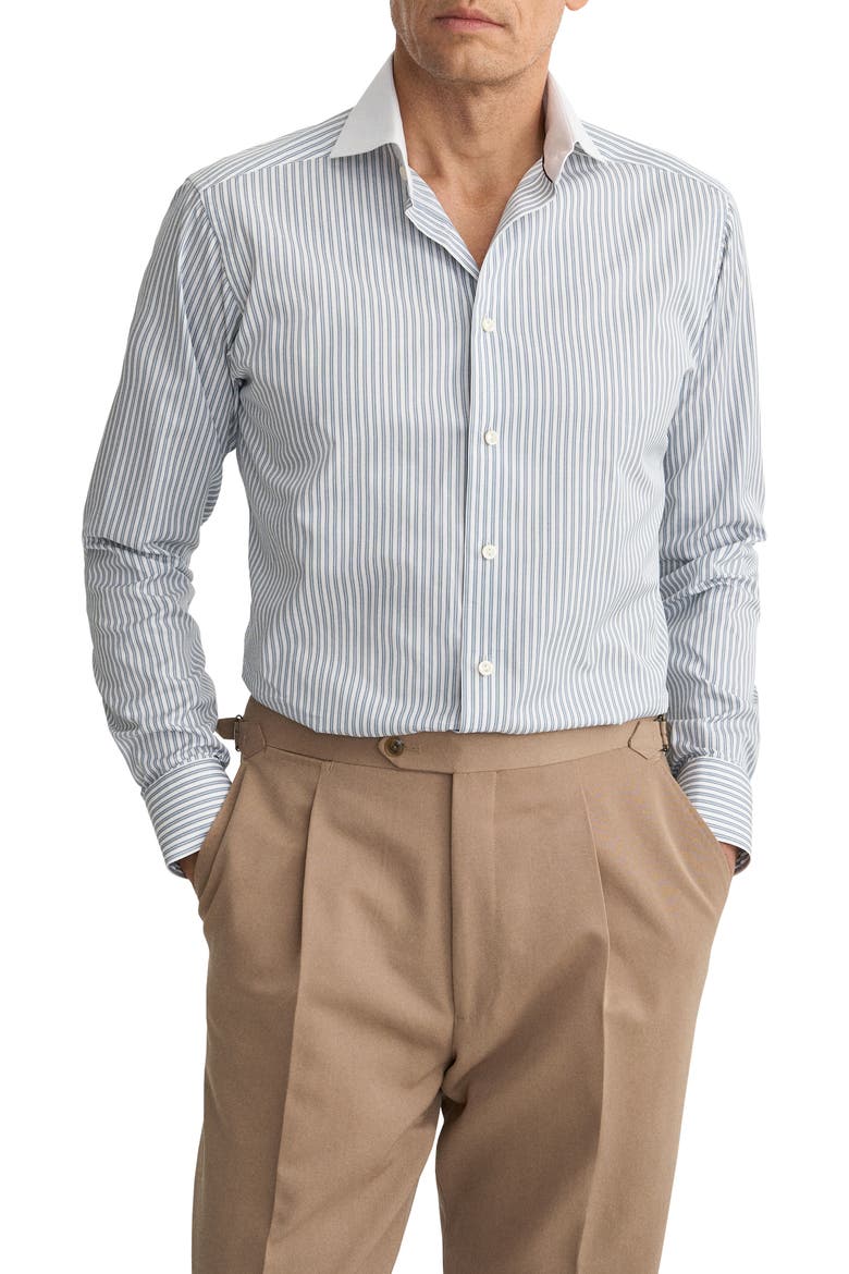 Slim Fit Stripe Twill Cotton Dress Shirt, Main, color, LIGHT BLUE