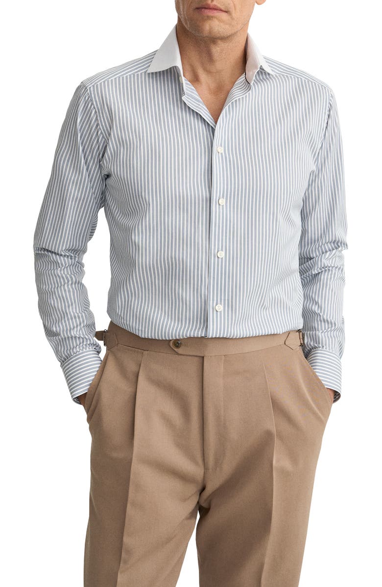Eton Slim Fit Stripe Twill Cotton Dress Shirt, Main, color, Light Blue