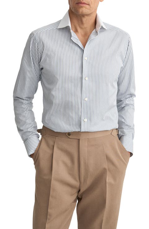 Slim Fit Stripe Twill Cotton Dress Shirt