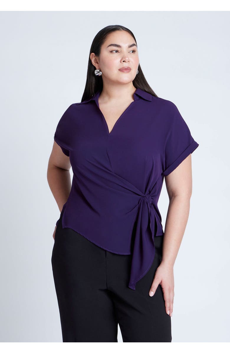 ELOQUII Short Sleeve Collared Top With Waist Tie, Main, color, 