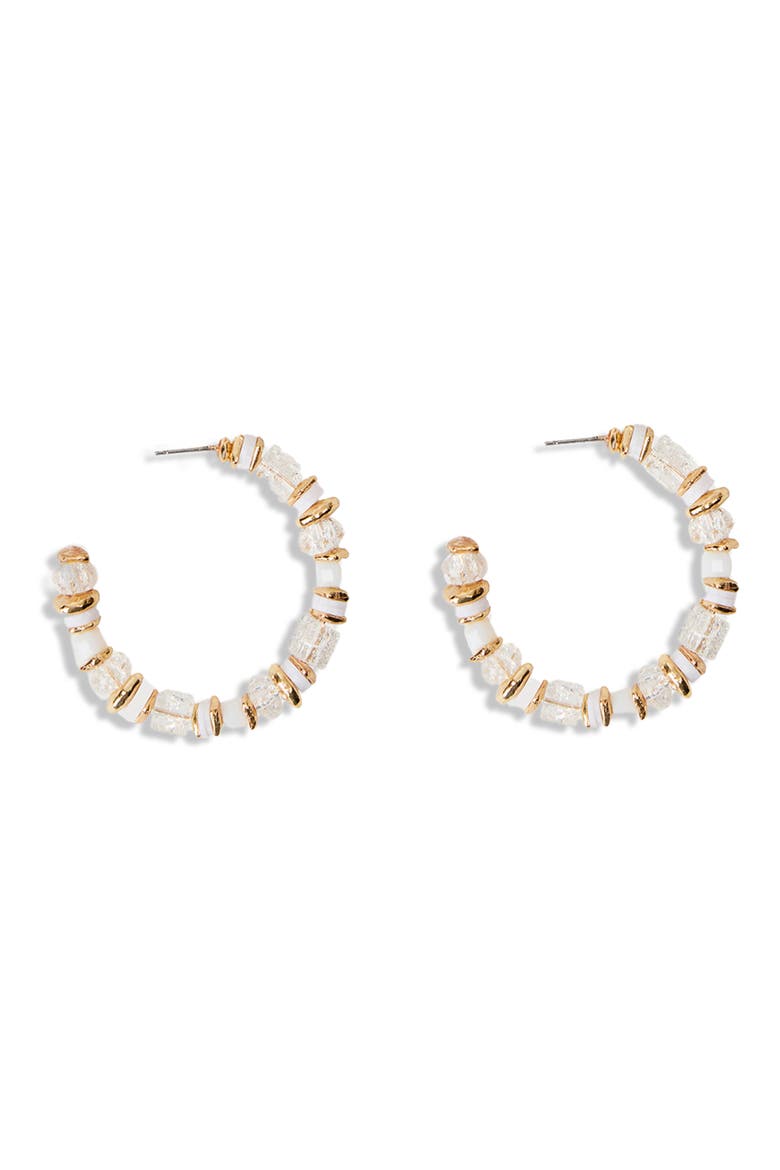 Beaded Hoop Earrings, Main, color, WHITE