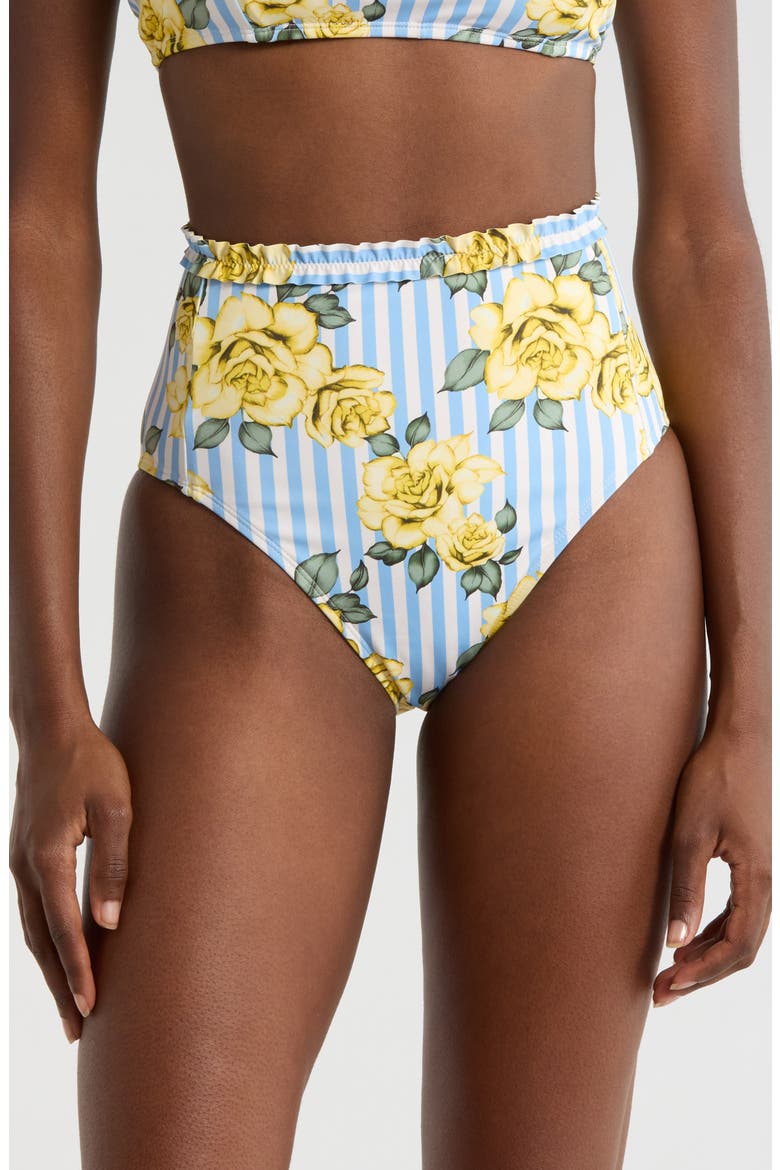 Ruffle Trim High Waist Bikini Bottoms, Main, color, YELLOW ROSE