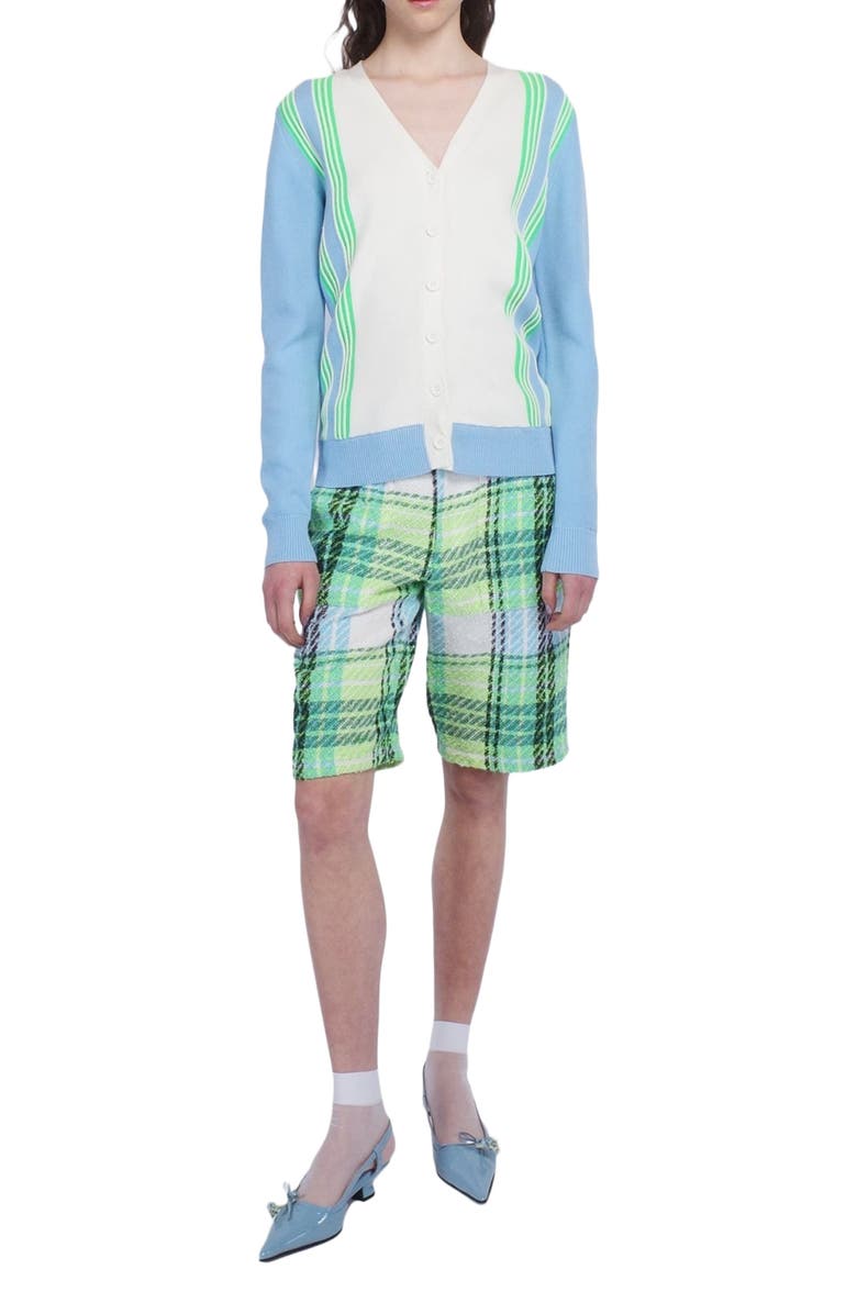 Anna Sui Capri Plaid Shorts, Main, color, Lime Multi