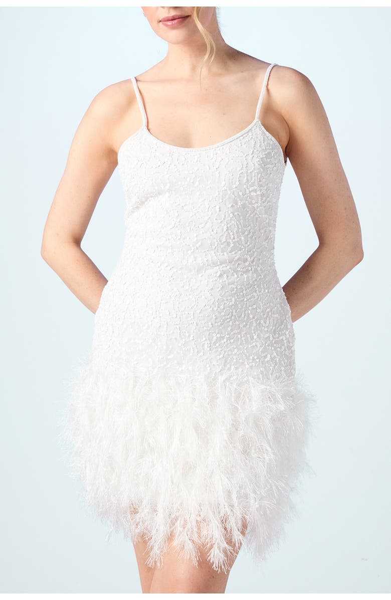 Coast Embellished Feather Bridal Mini Dress, Alternate, color, Ivory