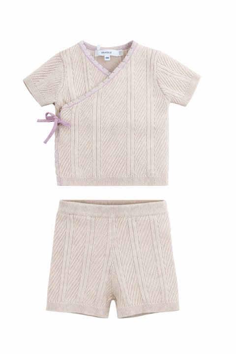Girl Lace Textured Knit Top and Short Set