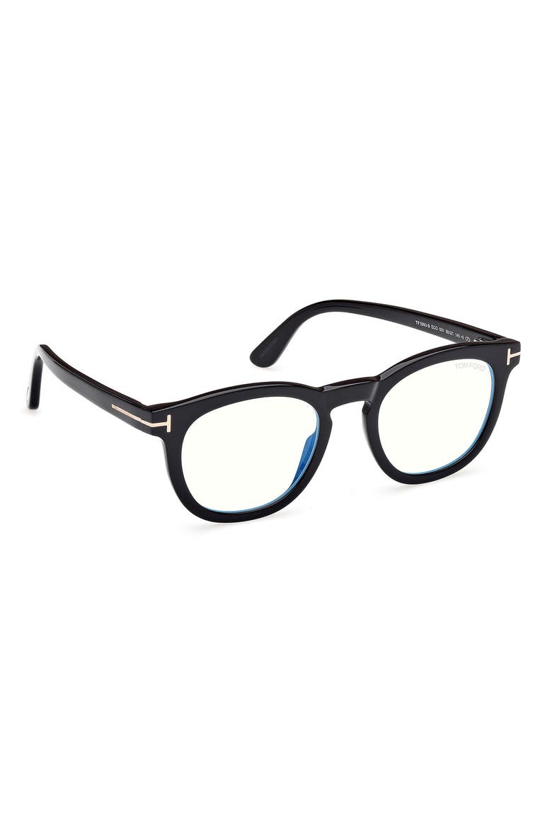 50mm Small Round Blue Light Blocking Glasses, Alternate, color, BLACK ECO / T LOGO