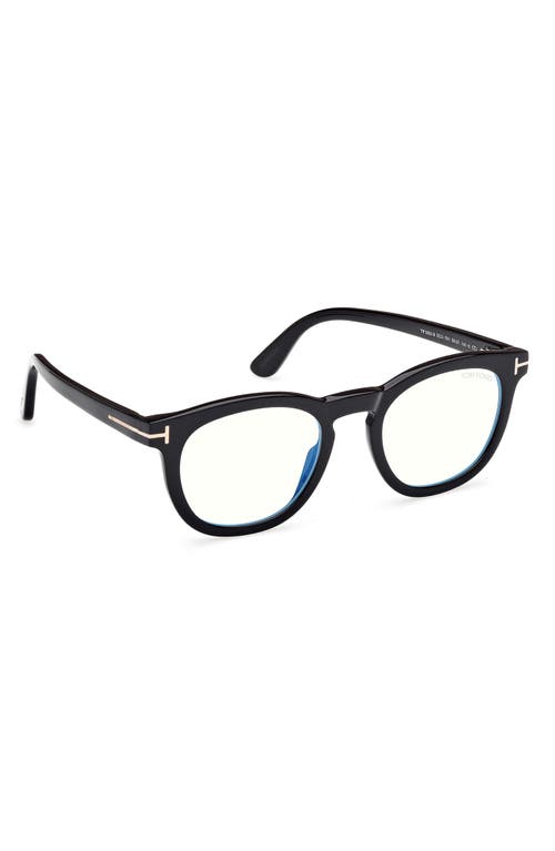 Tom Ford 50mm Small Round Blue Light Blocking Glasses In Black