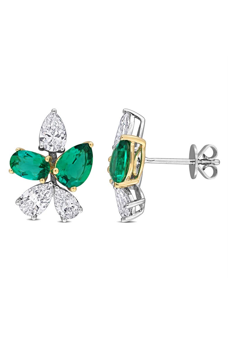 Created Emerald & Diamond Earrings 18k, Main, color, Emerald