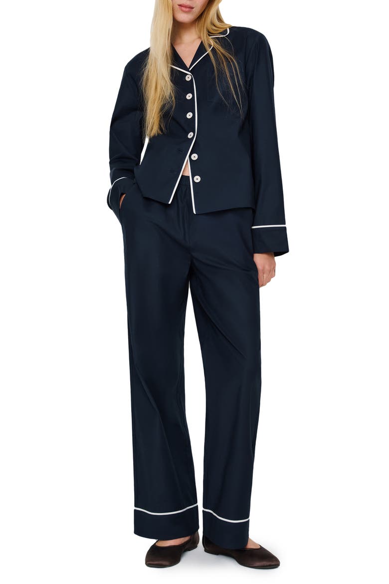 Coco Piped Stretch Cotton Pajamas, Alternate, color, MIDNIGHT
