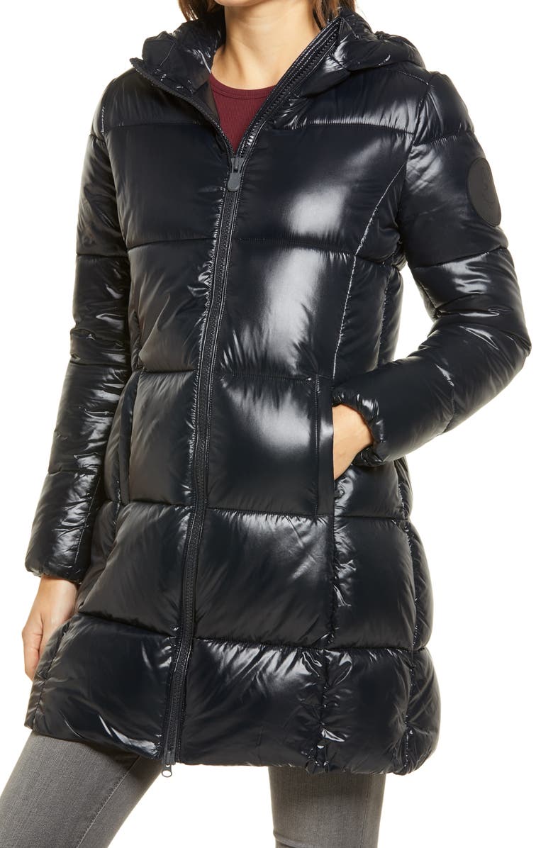 Save The Duck Luck Long Puffer Coat, Alternate, color,