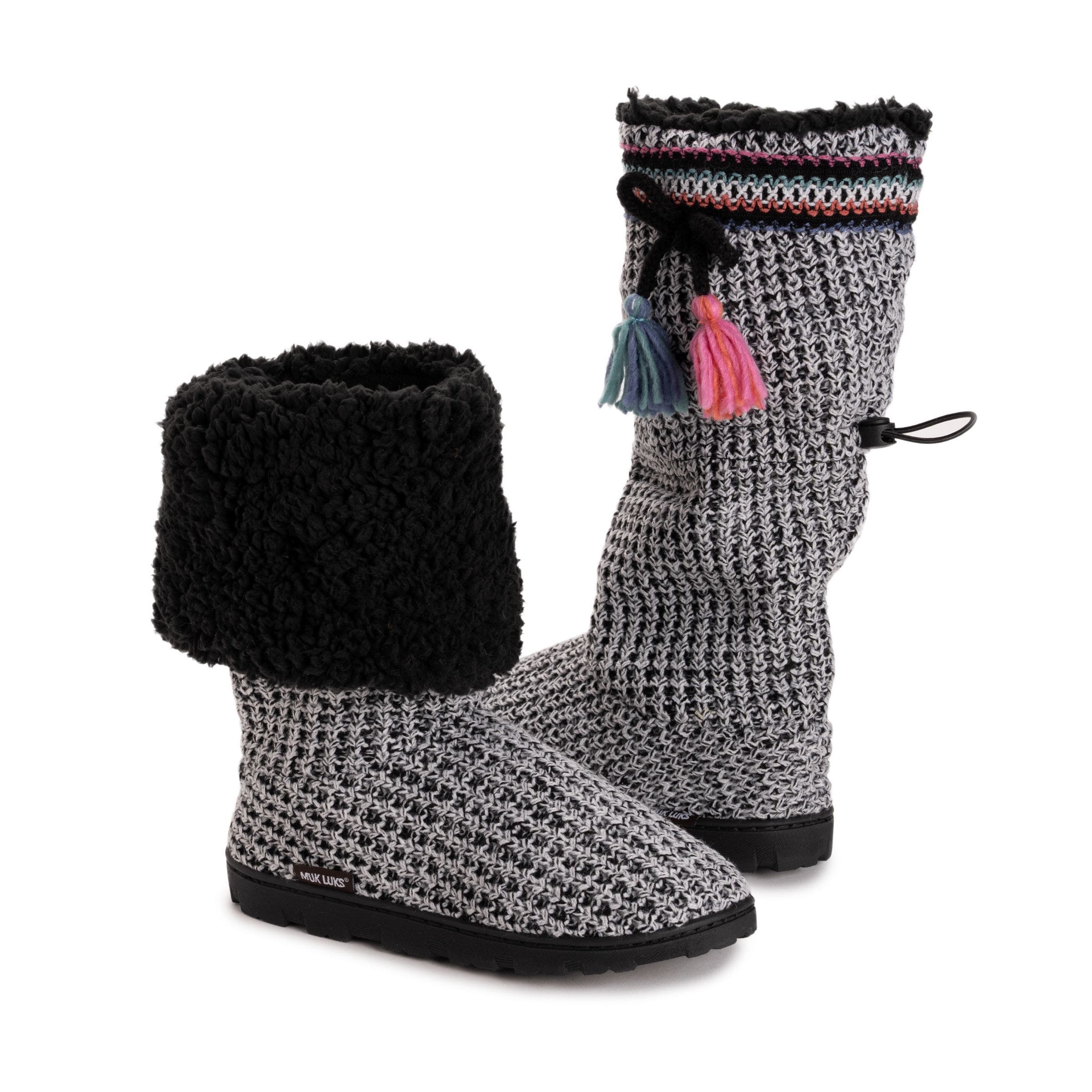 MUK LUKS Tabbi Toggle Slipper Boot, Alternate, color, Black/White