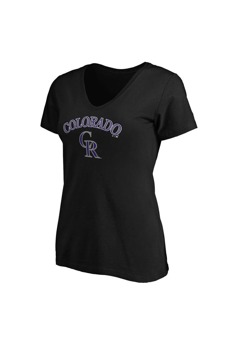 Women's Fanatics Branded Black Colorado Rockies Team Logo Lockup V-Neck T-Shirt, Alternate, color, Black