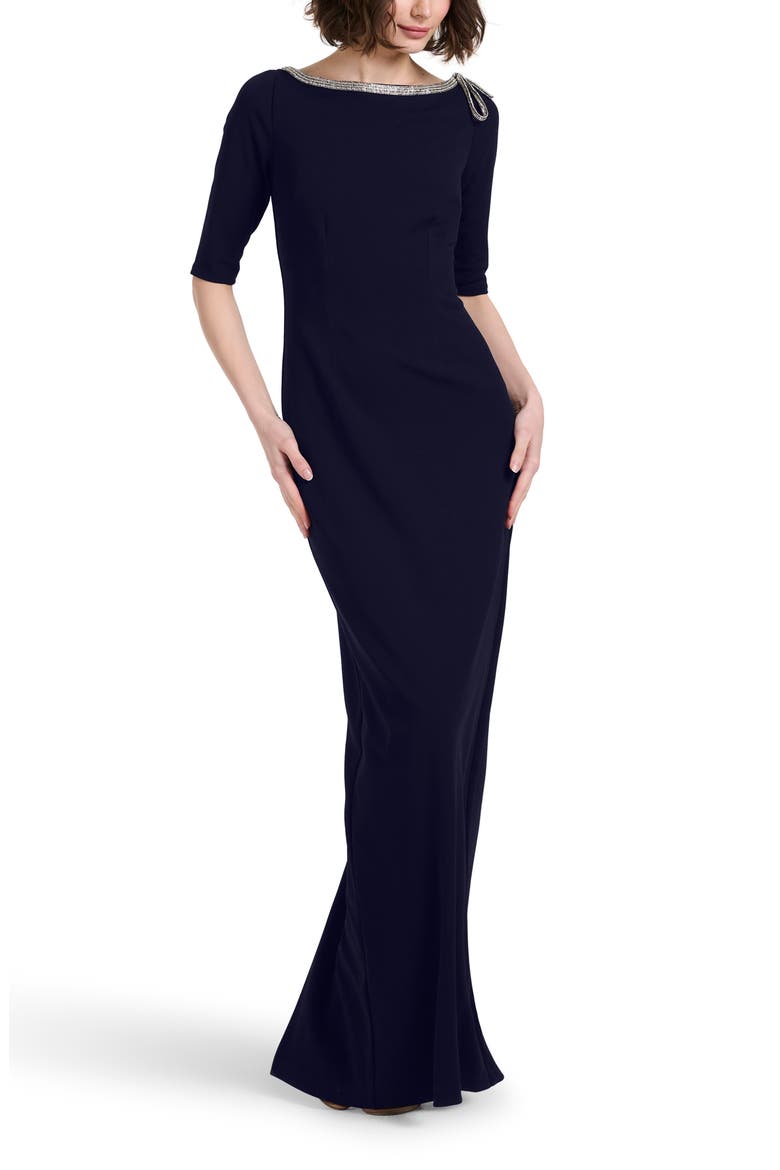 Jeweled Neck Gown, Alternate, color, NAVY