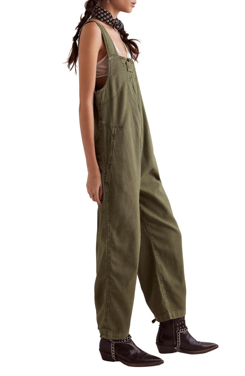Free People Jude Denim Overalls, Alternate, color, Verdant
