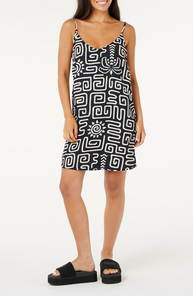Rip Curl Sunset Luau Linen Blend Sundress, Main, color, Black/ Off White