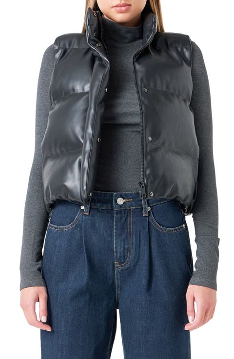 Faux Leather Crop Puffer Vest