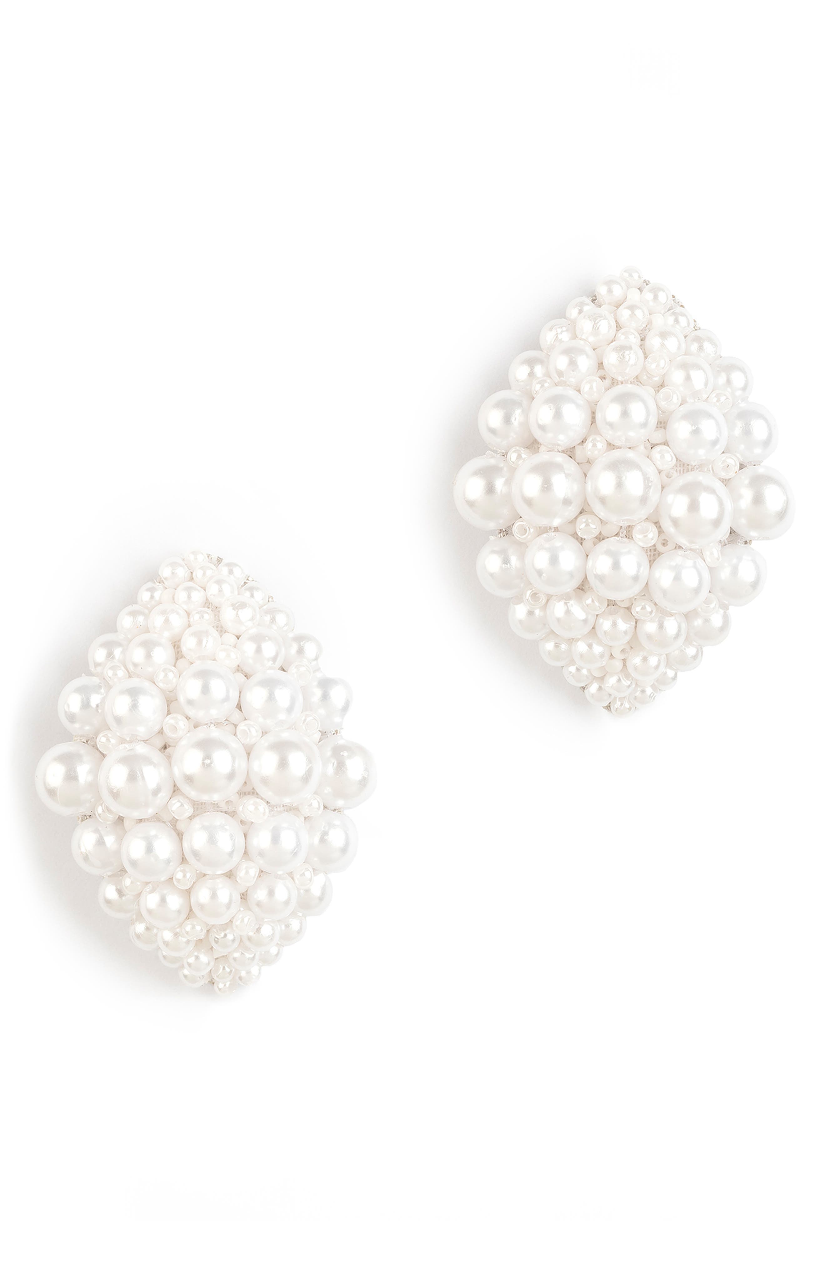 Deepa Gurnani Uma Faux Pearl Drop Earrings in Ivory 