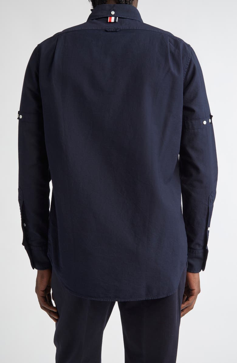 Thom Browne Armband Straight Fit Cotton Poplin Button-Down Shirt, Alternate, color, Navy