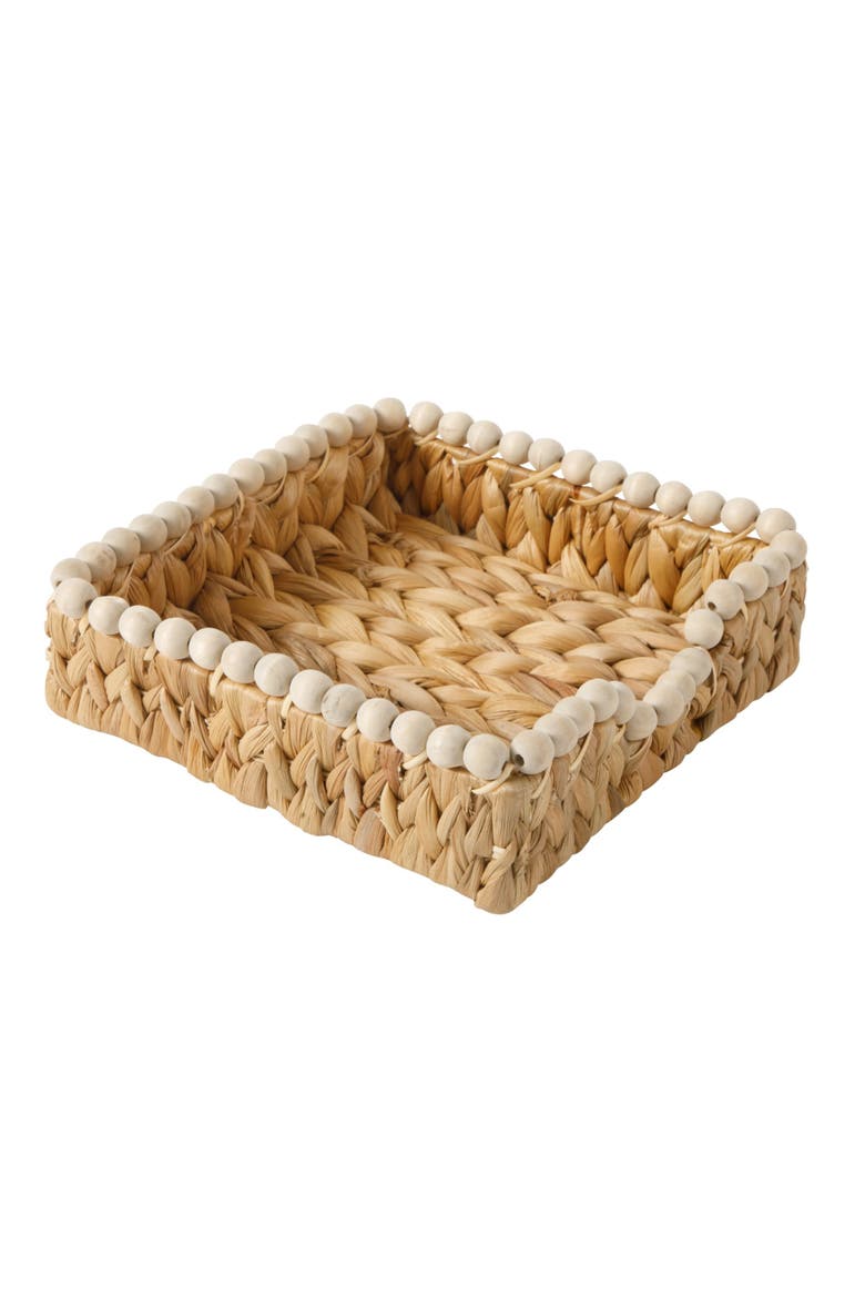 Woven Decorative Napkin Holder Tray, Water Hyacinth Square Basket, Alternate, color, Natural
