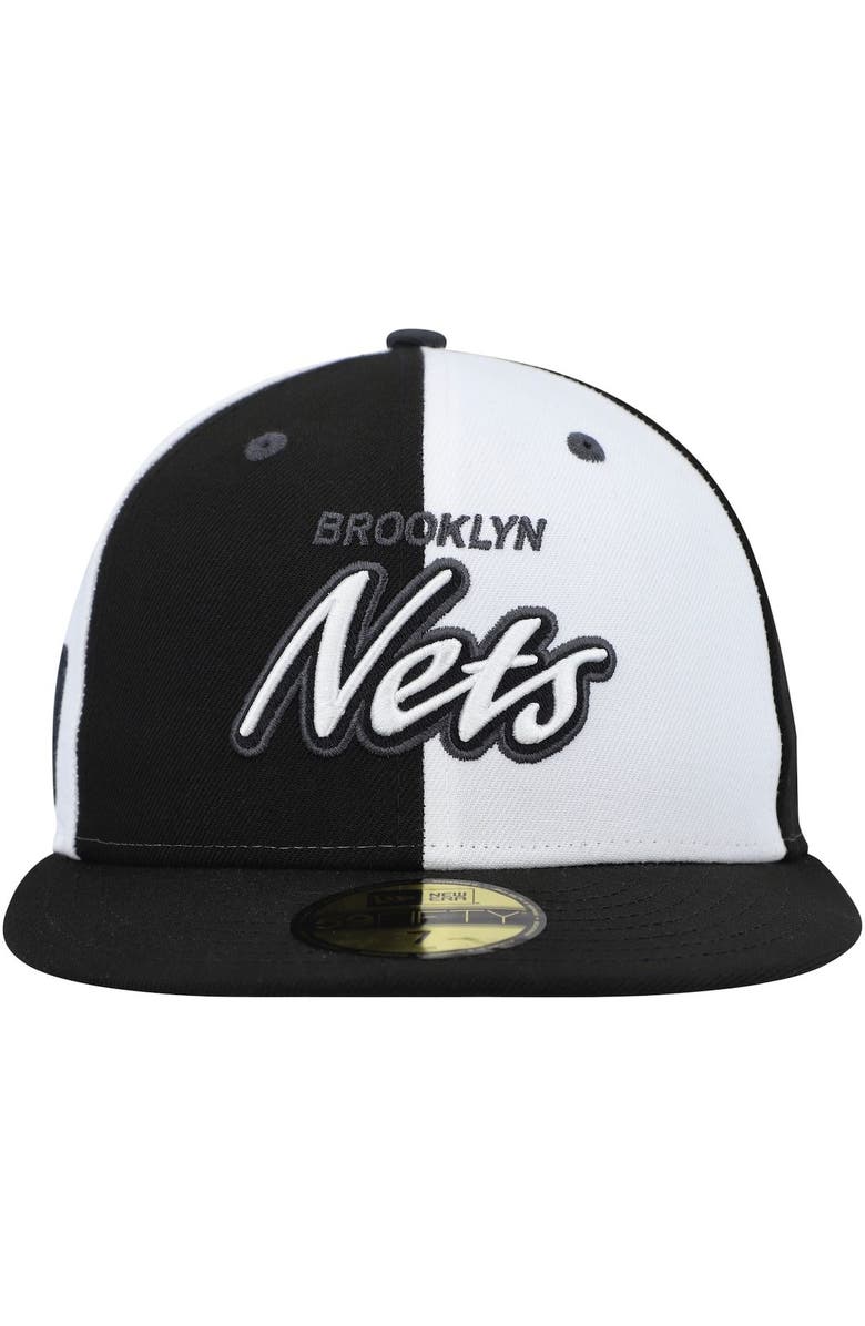 New Era Men's New Era Black/White Brooklyn Nets Script Pinwheel 59FIFTY Fitted Hat, Alternate, color,