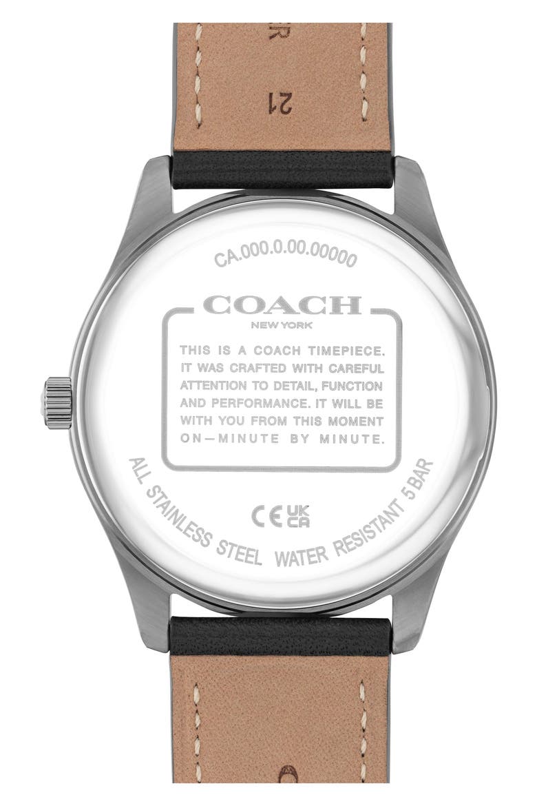 Oliver Leather Strap Watch, 41mm, Alternate, color, GREY