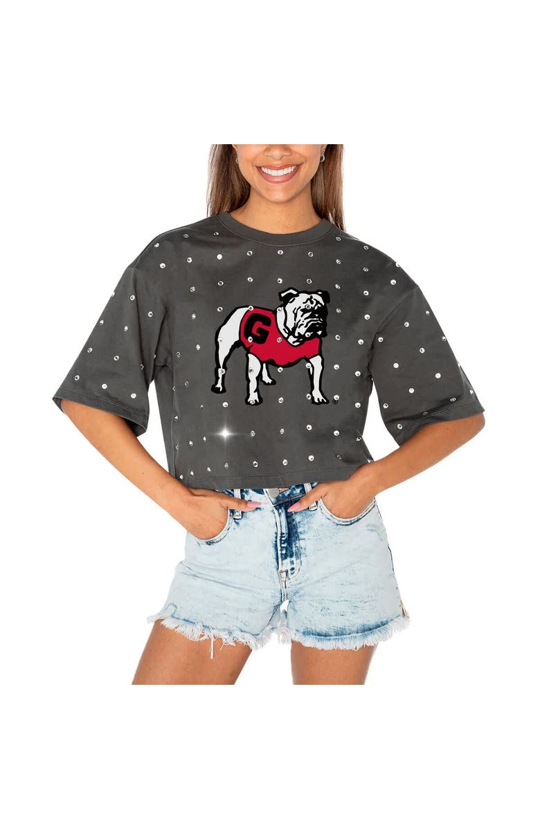GAMEDAY COUTURE Women's Gameday Couture Gray Georgia Bulldogs Go Time Rhinestone Crop T-Shirt, Alternate, color, 