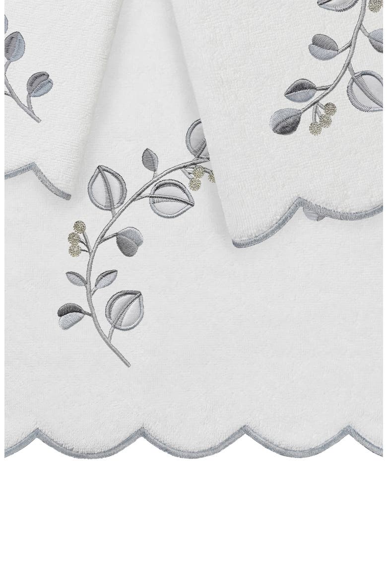 3-Piece Wild Branch Embroidered Turkish Cotton Towel Set, Alternate, color, WHITE/ GRAY