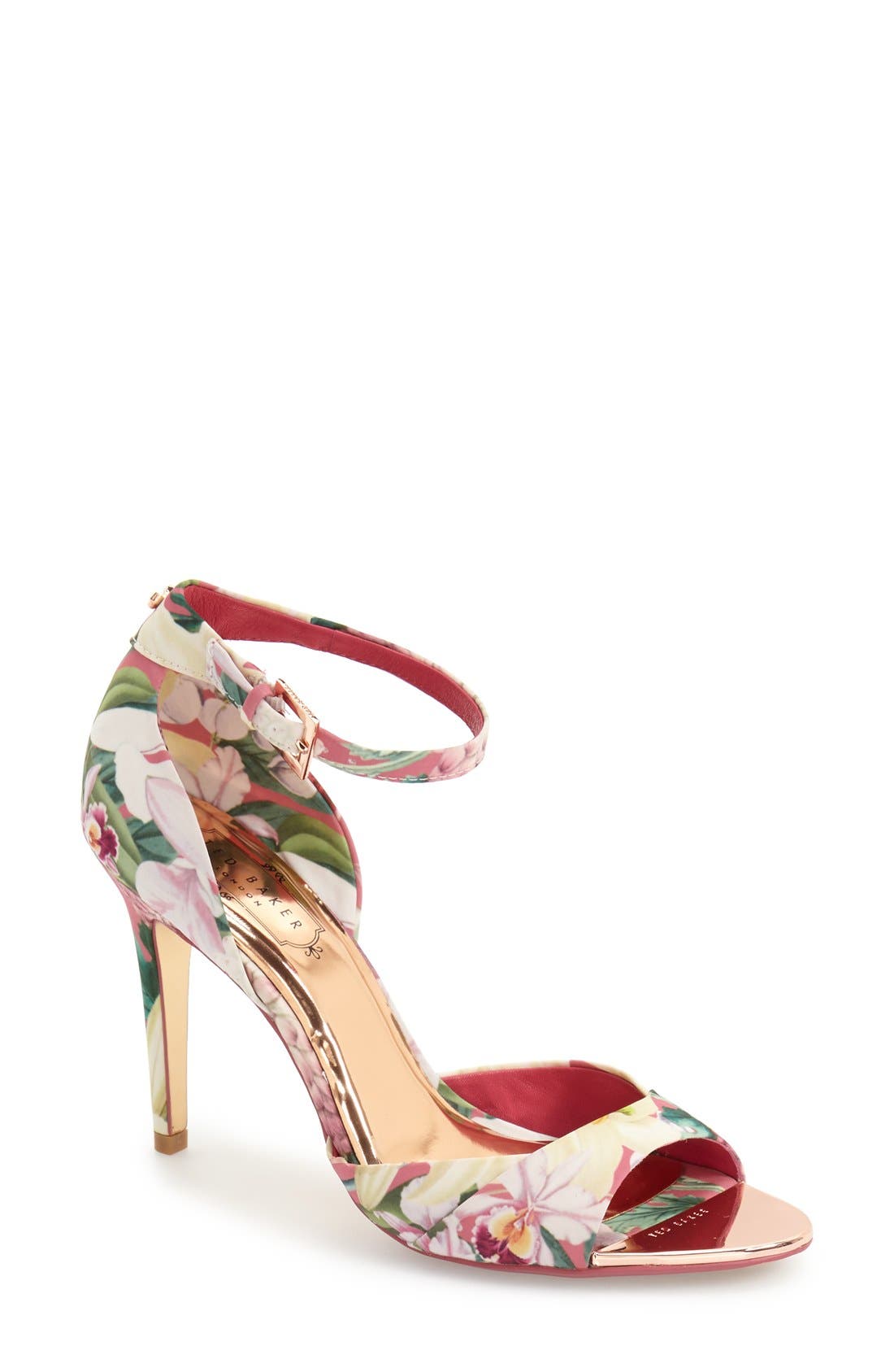 'Caleno' Floral Print Ankle Strap Sandal, Main, color, ENCYCLOPAEDIA FLORAL FABRIC