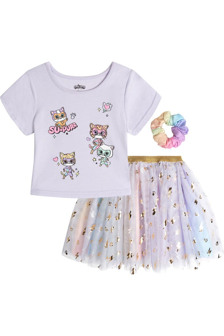Super Kitties T-Shirt and Tutu Skirt Set, Main, color, Purple SuperKitties
