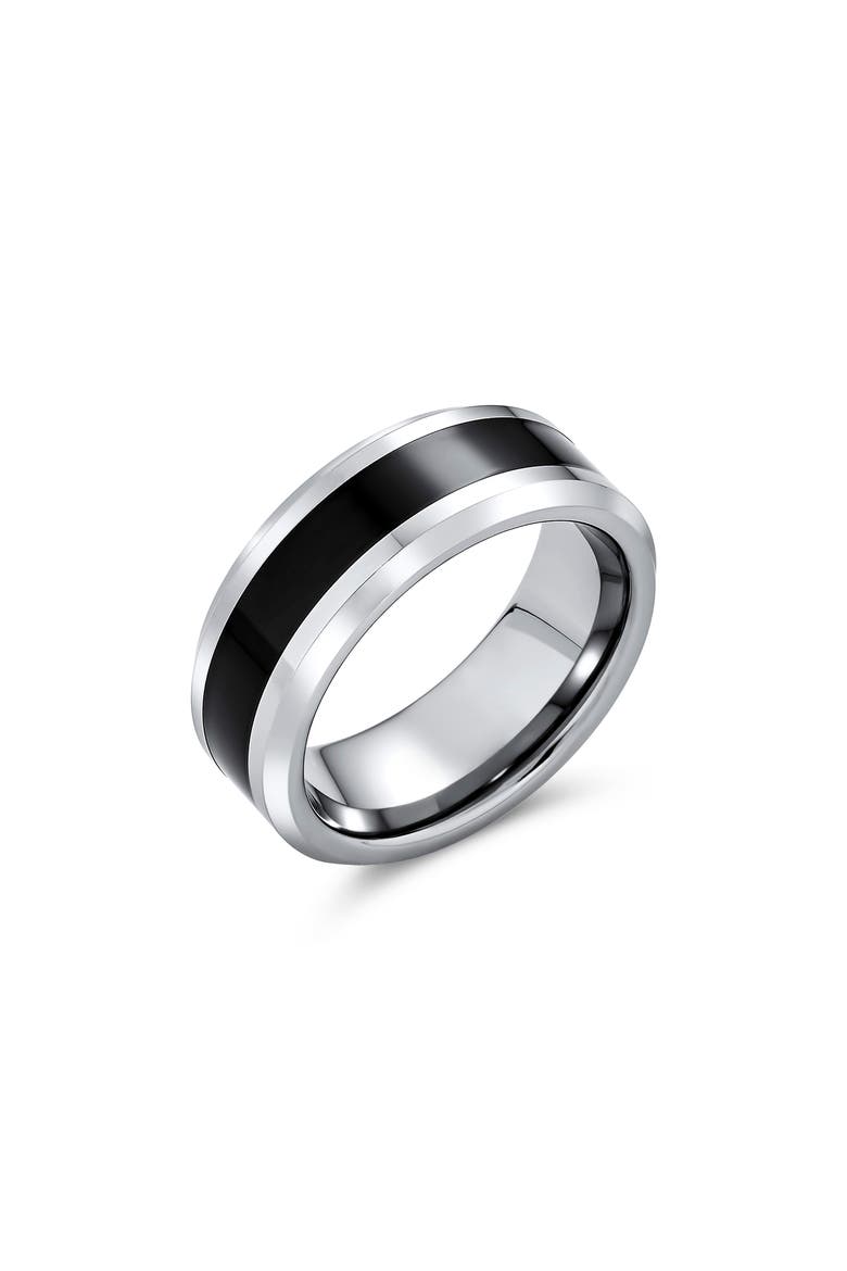 Men's Two-Tone Stripe Titanium Band Ring, Main, color, SILVER