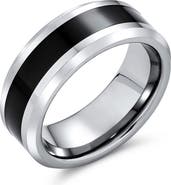 BLING JEWELRY Men's Two-Tone Stripe Titanium Band Ring