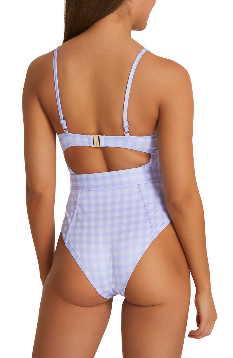 River Island Belted Structured Gingham Underwire One-Piece Swimsuit, Alternate, color, 