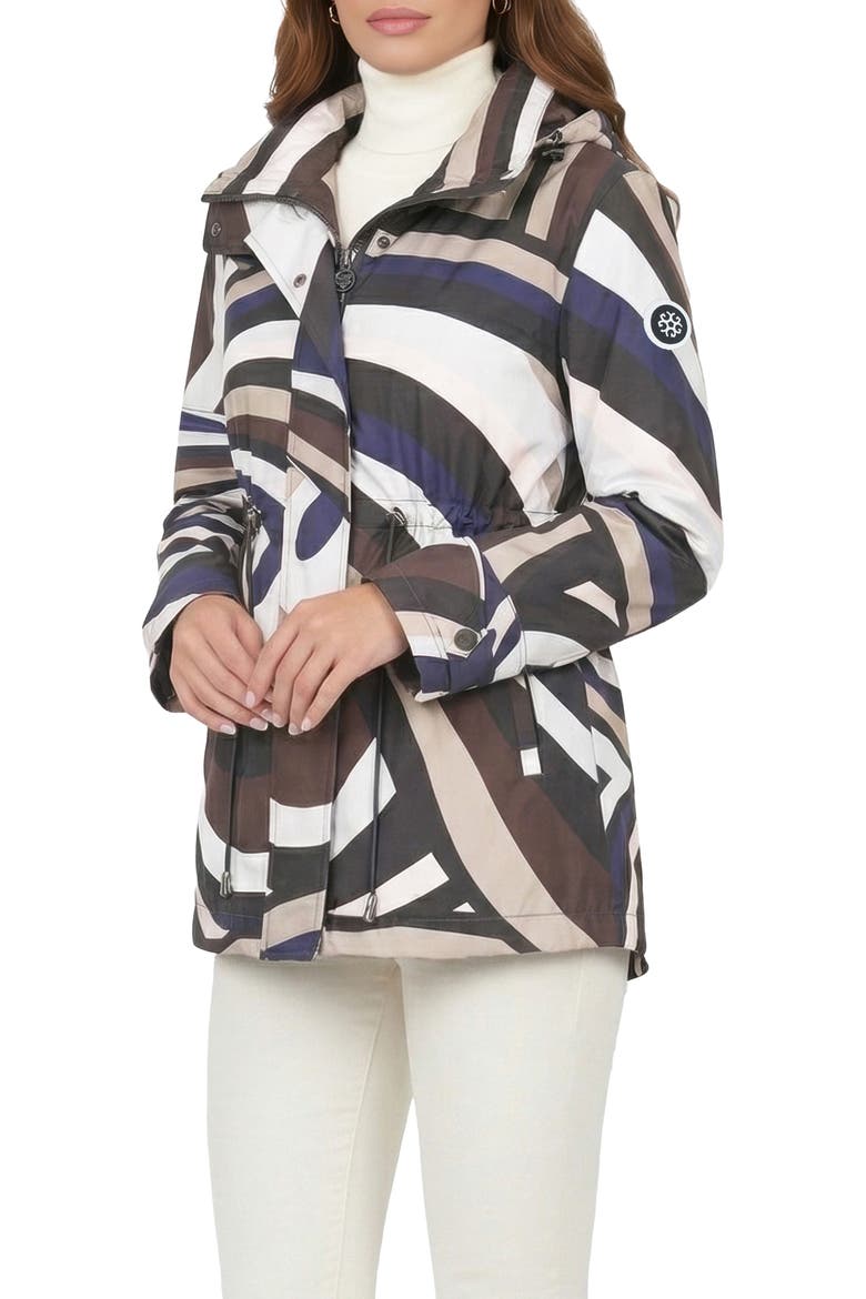 Lightweight Printed Jacket, Concealed Hood, Alternate, color, NAVY/BROWN SWIRL