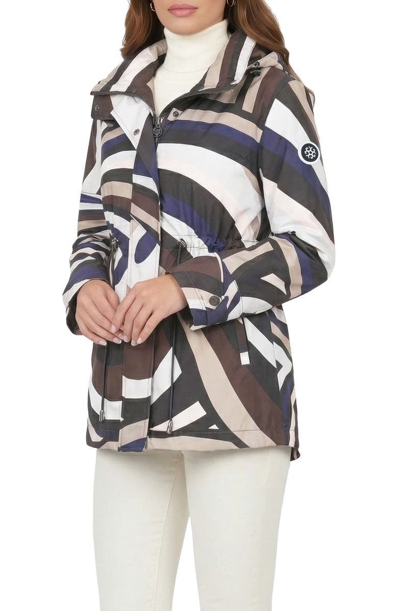 GORSKI Lightweight Printed Jacket, Concealed Hood, Alternate, color, Navy/Brown Swirl