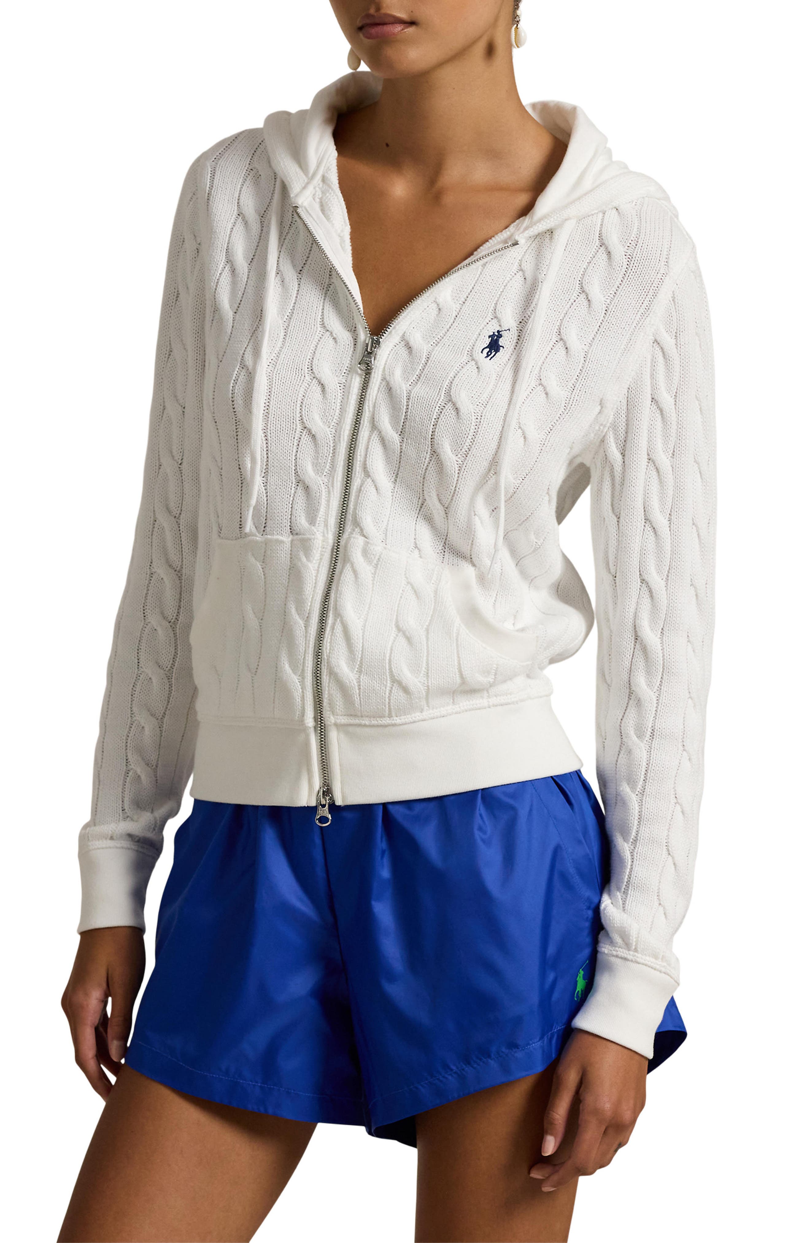 Cable Knit Cotton Zip Hoodie (Women) | Nordstrom