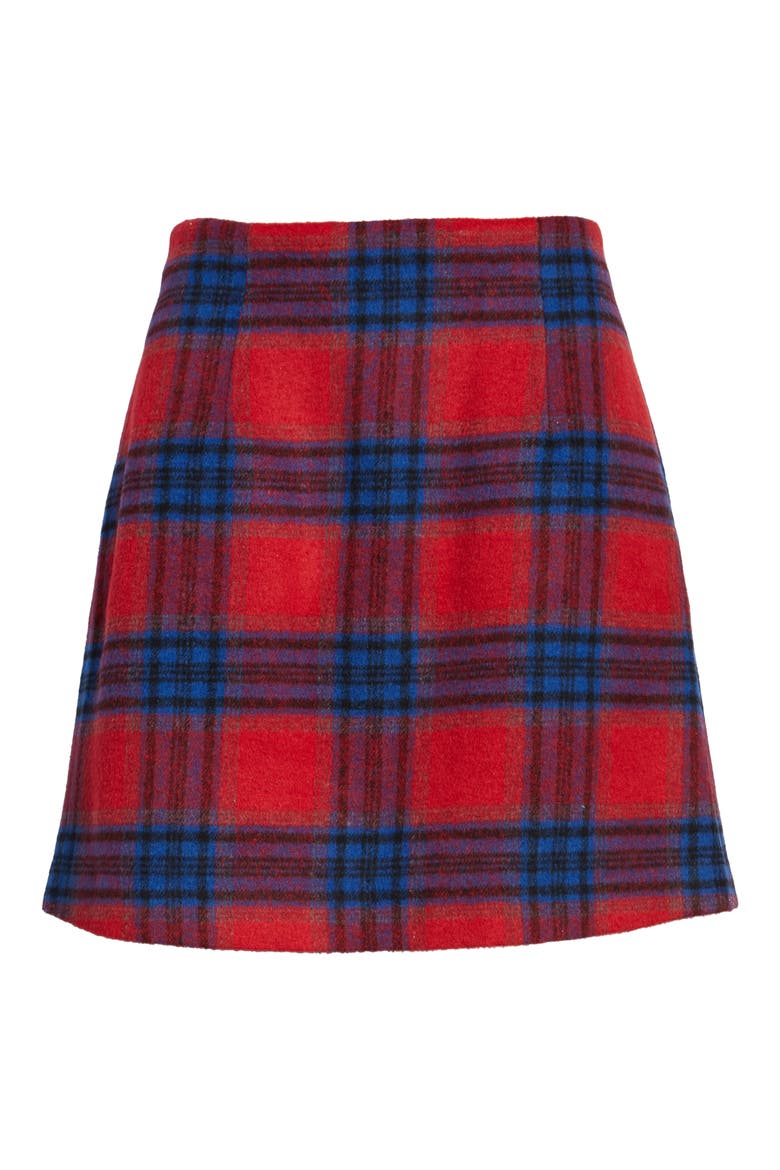 Plaid Melton Skirt, Alternate, color, RED CHINOISE RITA PLAID