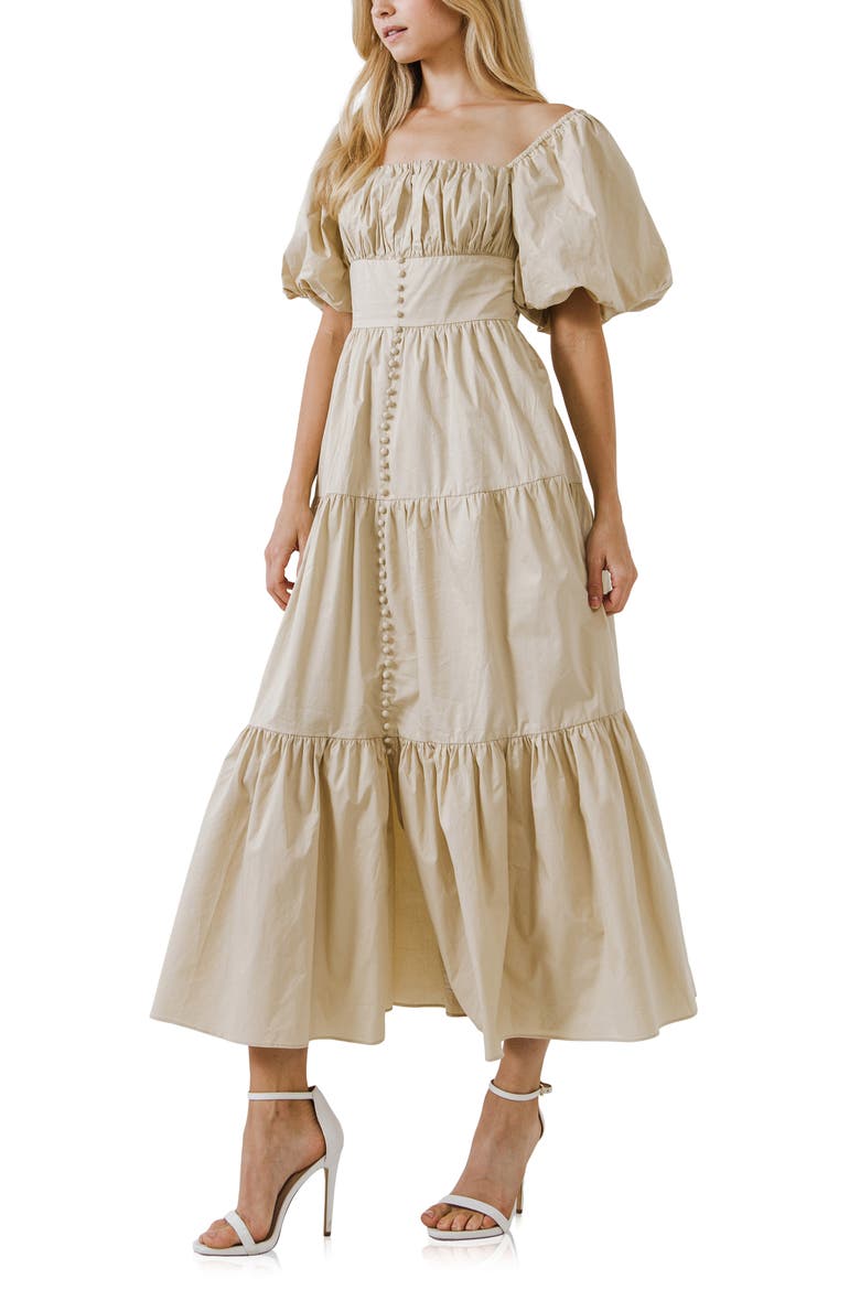 Tiered Ruffle Cotton Maxi Dress, Alternate, color, BEIGE