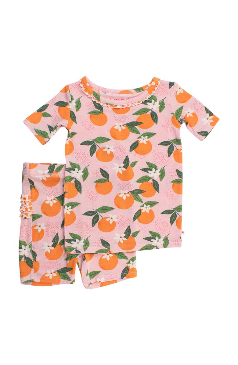 RuffleButts SoftSnooze Ruffle Short Sleeve Pajama Set, Alternate, color, Orange You The Sweetest