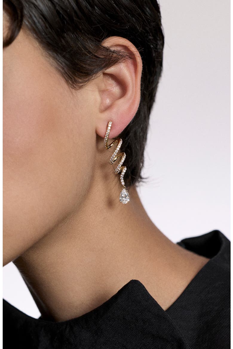 Muse Twirl Cubic Zirconia Linear Drop Earrings, Alternate, color, GOLD