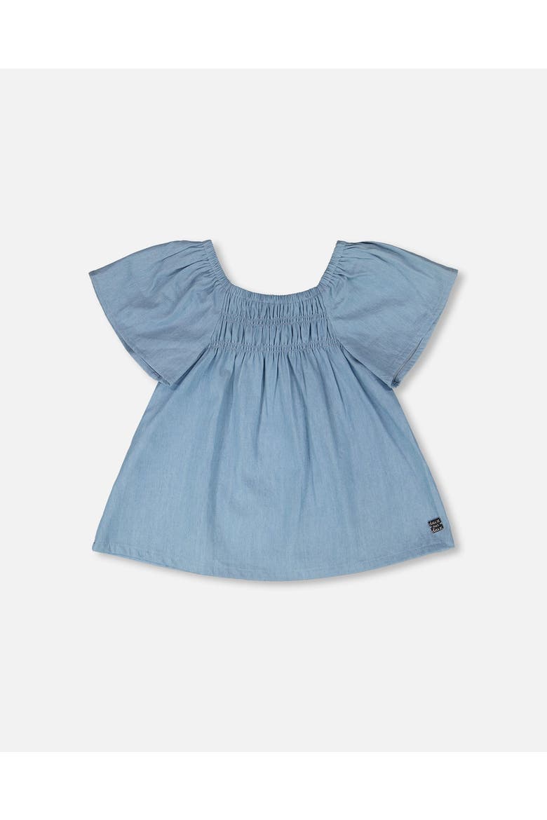 Short Sleeve Chambray Top, Main, color, Blue Chambray