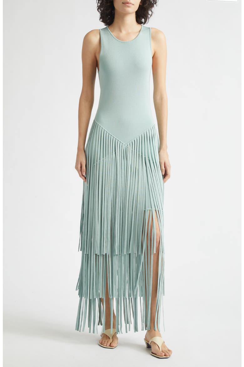 Jora Drop Waist Fringe Hem Maxi Dress, Main, color, SEABREEZE